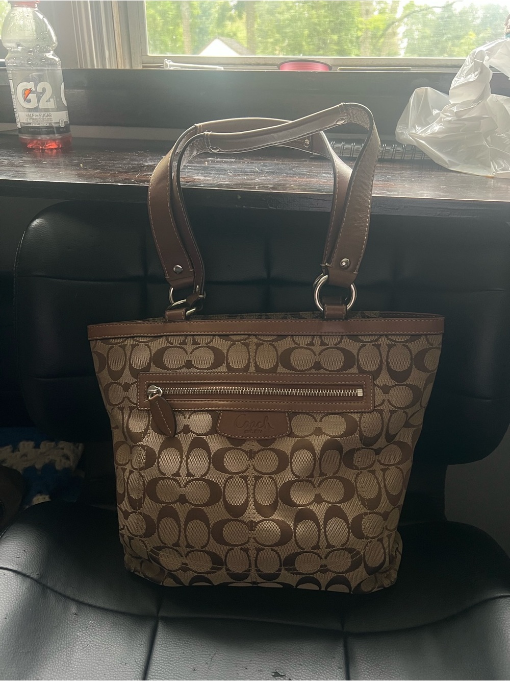 Coach Tan and Brown Signature Canvas Tote
